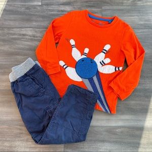 VGUC Mini Boden Bowling Appliqué Shirt & Hanna Andersson Cargo Pants Sz 5